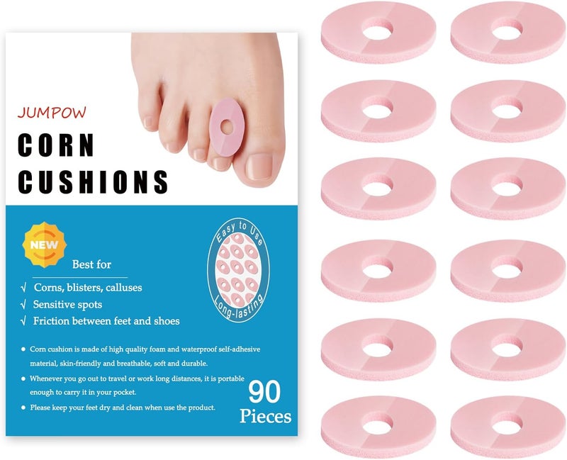JUMPOW Corn Cushions Callus Pads - 90 Pcs, Corn Pads for Toes, Strong Adhesive & Soft, Foam Callus Cushions, Corn Remover Pads Relief Calluses, Corns, Blisters, Heel Frictions (Oval-L) - Image 1